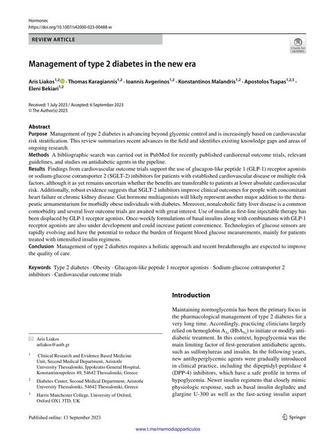 Management of type 2 diabetes in the new era Hormo