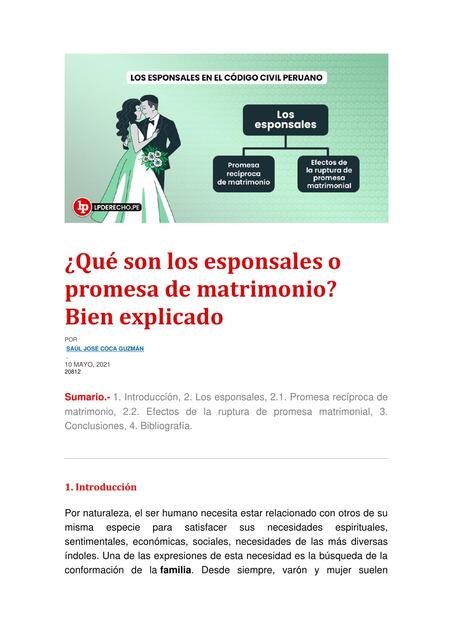 LOS ESPONSALES O PROMESA MATRIMONIO