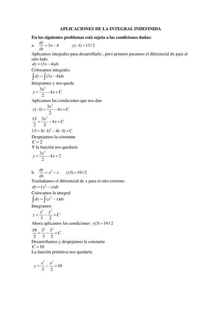 aplicaciones de las integrales indefinidas