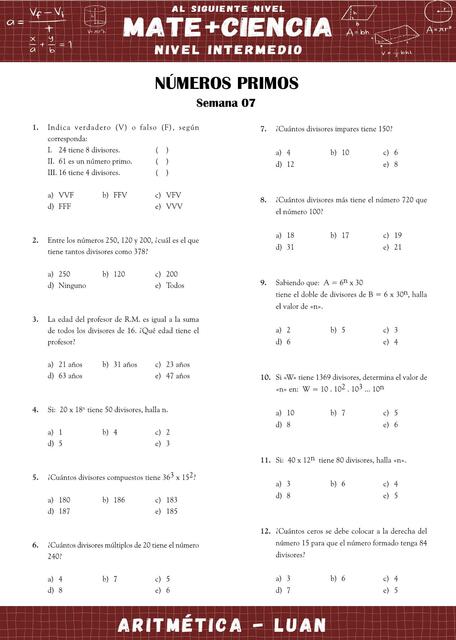 SEMANA 07 ARITMÉTICA NÚMEROS PRIMOS INTERMEDIO AGO