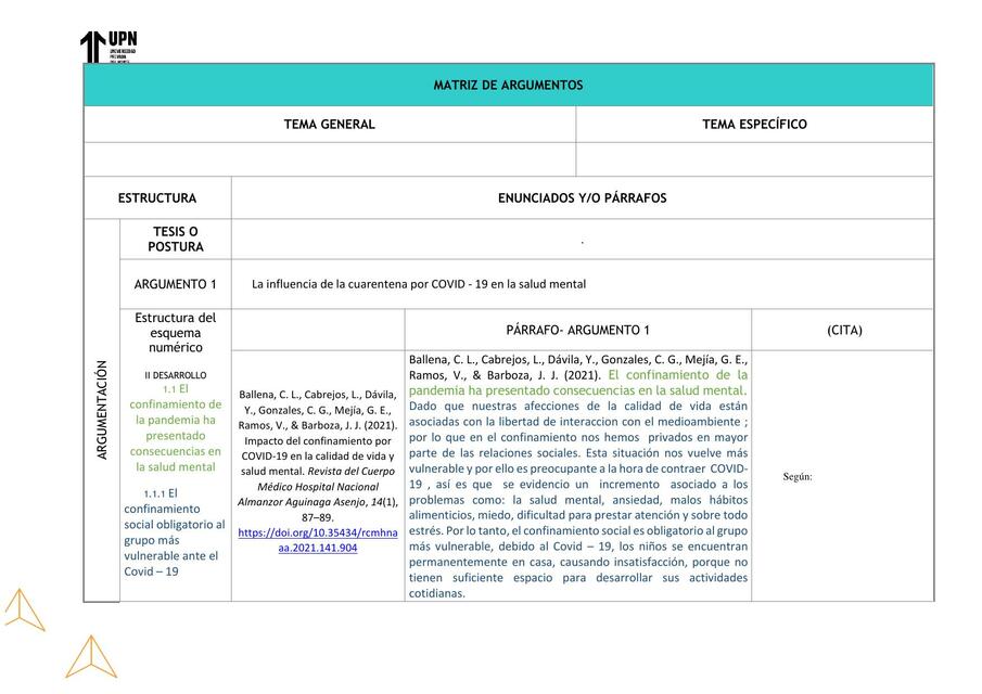 MATRIZ DE ARGUMENTOS 1 Diana Herrera ACTUALIZADO