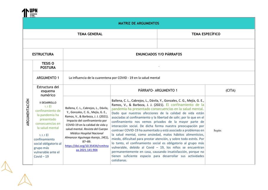 MATRIZ DE ARGUMENTOS 1 Diana Herrera