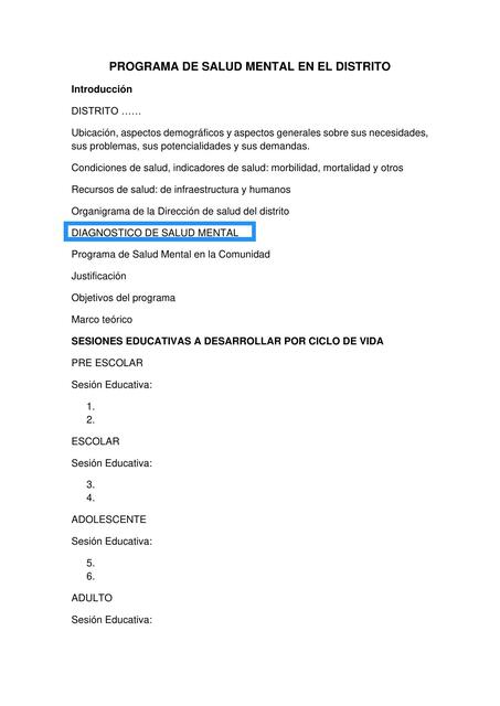 ESQUEMA PROGRAMA DE SALUD MENTAL EN EL DISTRITO