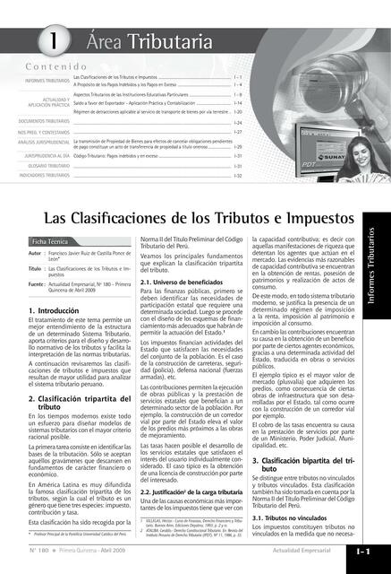 U1 S2 Lectura Las clasificaciones de los Tributos