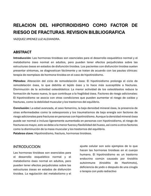 RELACION DEL HIPOTIROIDISMO COMO FACTOR DE RIESGO