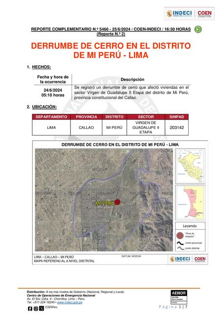 REPORTE COMPLEMENTARIO N 25JUN DERRUMBE DE CERRO E