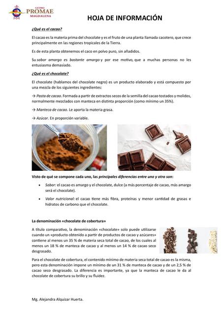 HOJA DE INFORMACIÓN DE CHOCOLATE Y MERENGUES