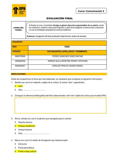 Evaluacion Final Comunicacion 3