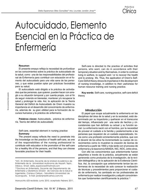 Autocuidado elemento escencial en la práctica de E