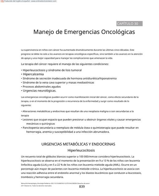 Manejo de Emergencias Oncológicas