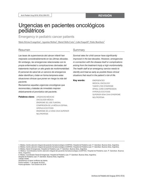 Urgencias en pacientes oncológicos Pediatricos