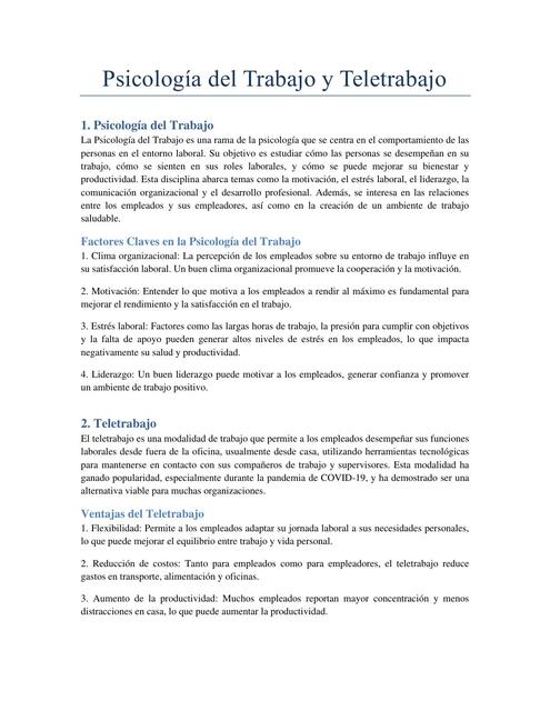 Psicología del Trabajo y Teletrabajo