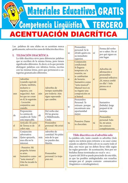 Acentuación Diacrítica Para Tercer Grado de Secund