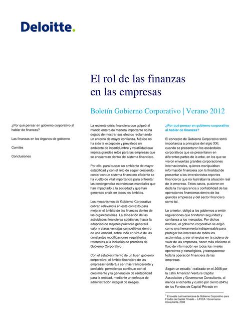 ARTÍCULO EL ROL DE LAS FINANZAS EN LA EMPRESA