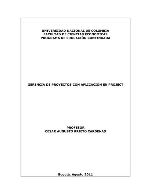 Gerencia de Proyectos con Aplicacion en Project