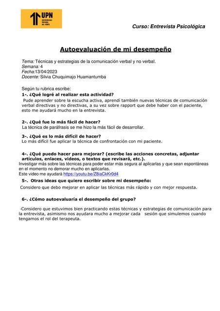 AUTOEVALUACIÓN Semana 4