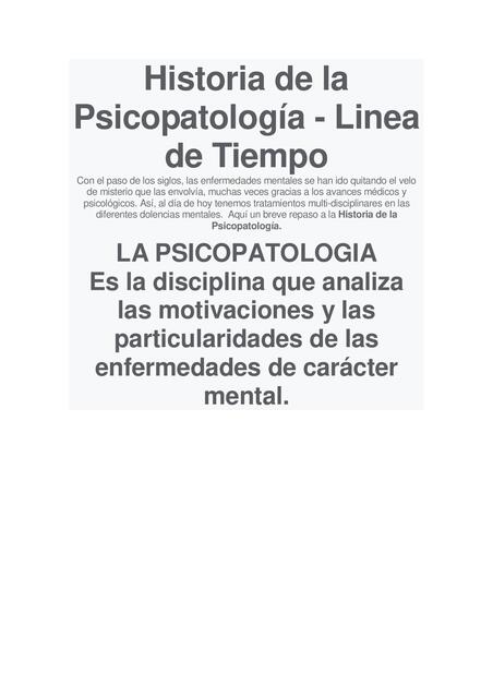 Historia de la Psicopatología 1