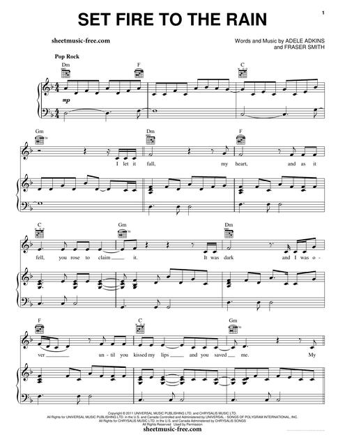 Set Fire To The Rain Sheet Music Adele thepianonot