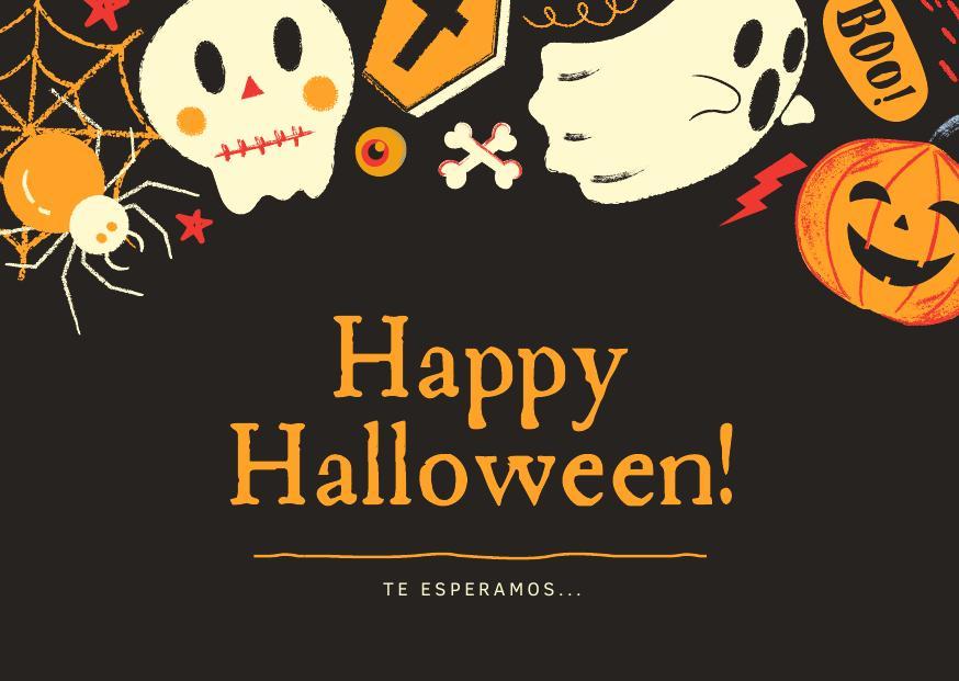 Black and Orange Spooky Handdrawn Playful Halloween Greeting Card ...