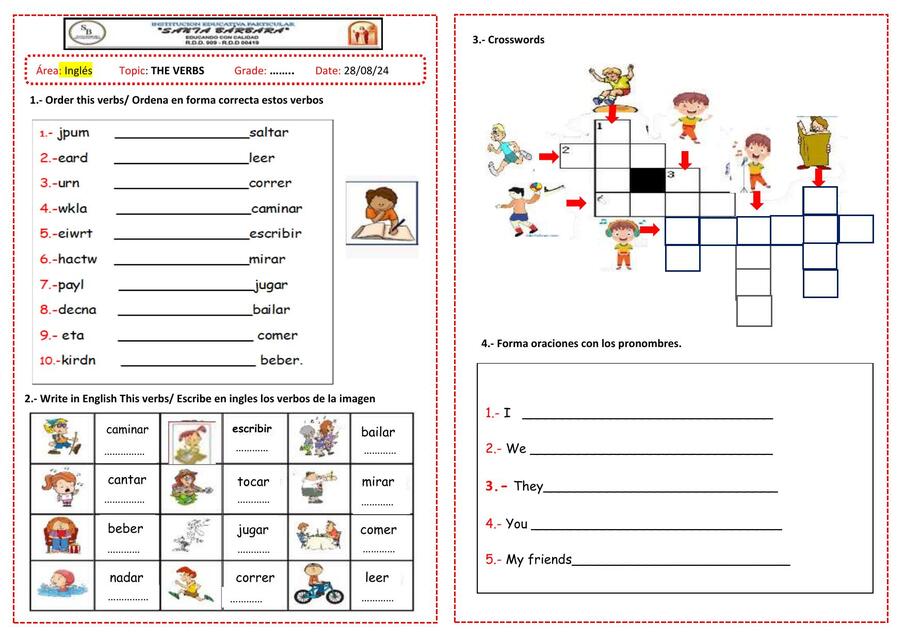 3grado 28 08 24 Actions verbs ingles