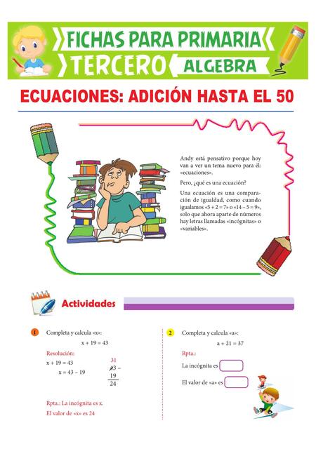 Práctica de Ecuaciones con Adición Hasta el 50 par