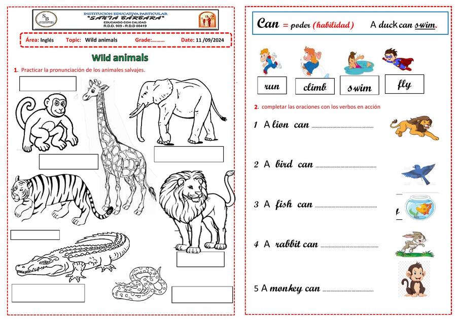 3 er grado 11 09 24 Inglés Wild animals