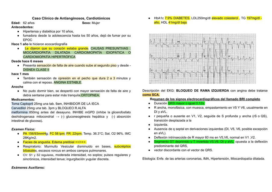 Caso Clínico de Anti anginosos - cardiotónicos