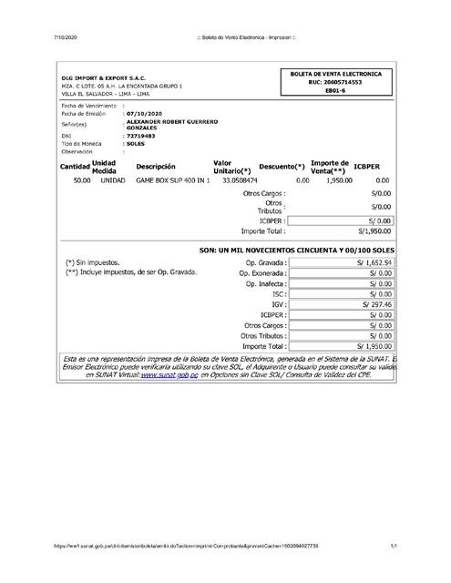 Boleta de Venta Electronica Impresion 1