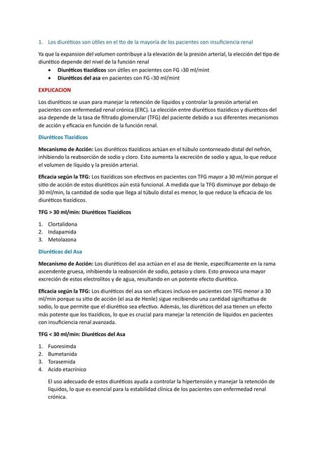 explicacion uso diureticos en pacientes con insuficiencia renal