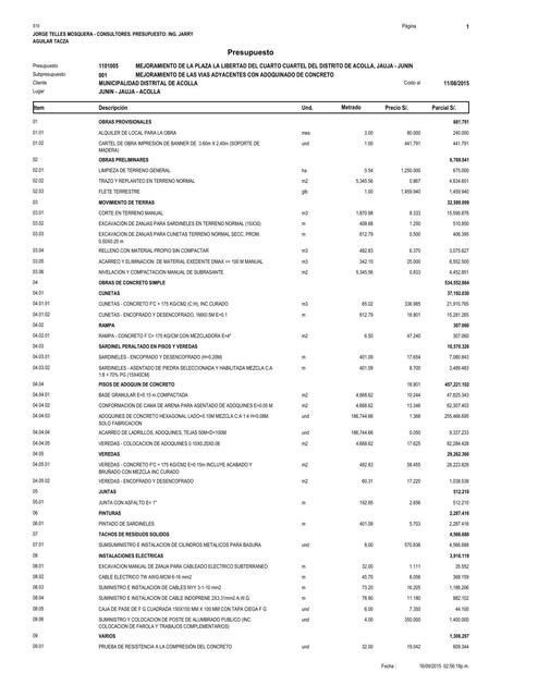 Presupuesto de adoquinado