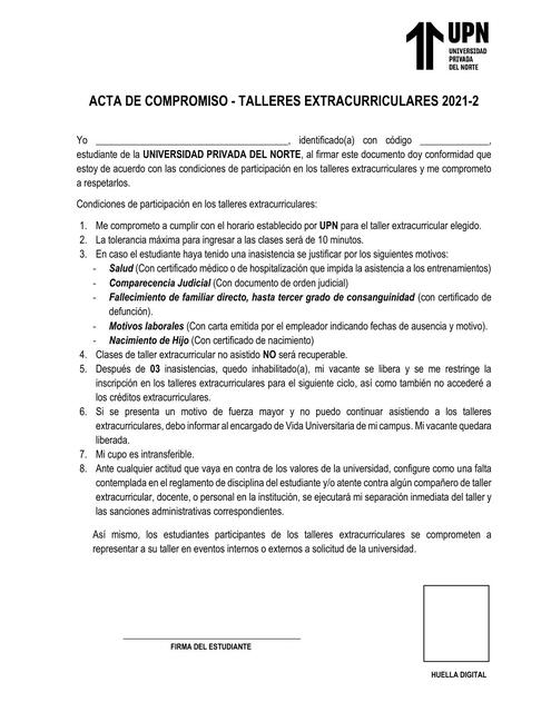 Acta de compromiso Talleres Extracurriculares 1