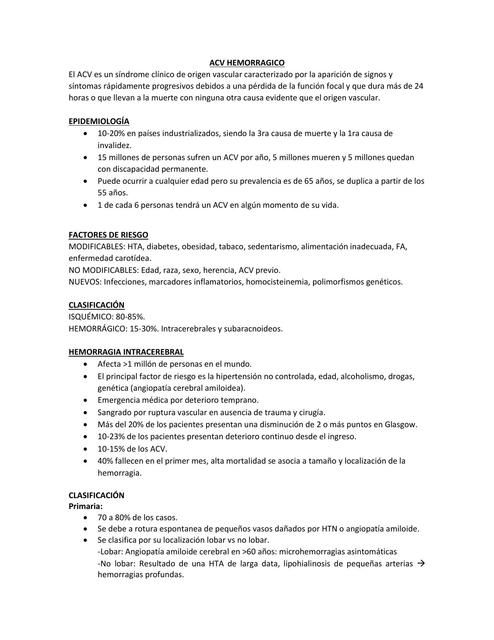 ACV HEMORRAGICO | Apuntes médicos | uDocz