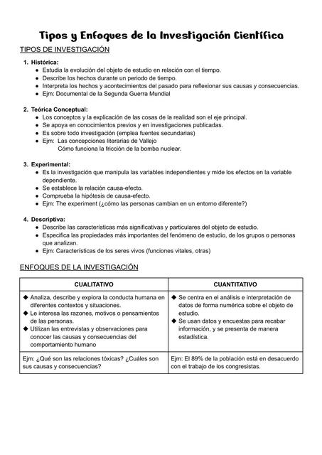 Tipos y Enfoques de la Investigación Cientifica