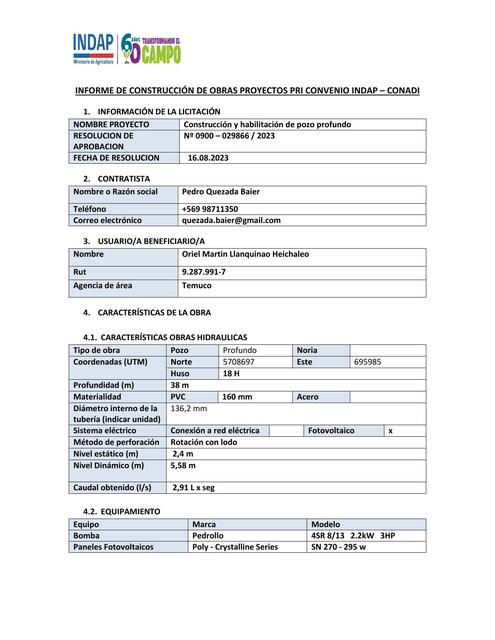 Informe de pozo Oriel