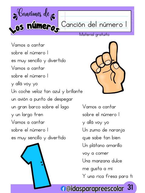 CANCIONERO idasparapreescolar NÚMEROS