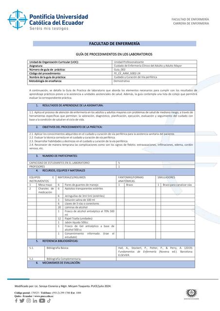 FE CE AAM G002 24 Curación y cuidado de vía perifé