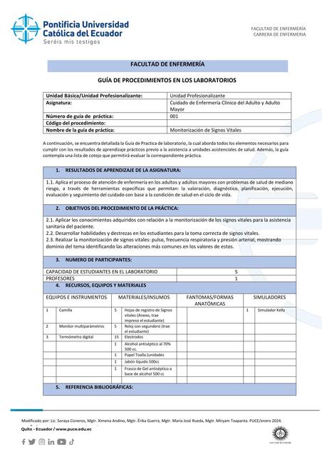 GUÍA 001 Monitorización de Signos Vitales