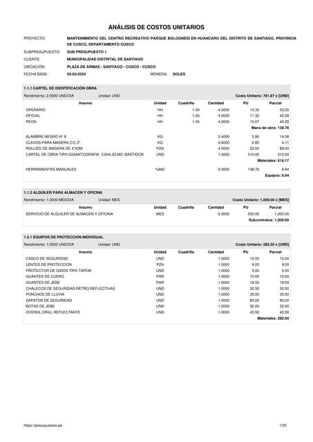 ANALISIS DE PRECIOS UNITARIOS