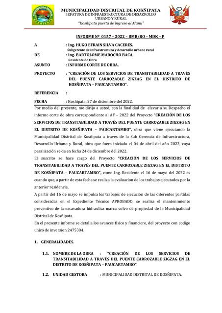 INFORME DE CORTE DE OBRA