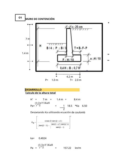 Excel para el calculo en un Muro de contencion