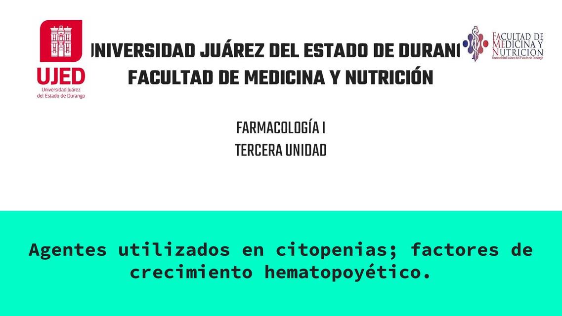 Agentes utilizados en citopenias; factores de crecimiento hematopoyético.