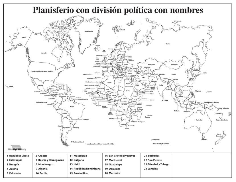 Mapa mundi con division politica con nombres para