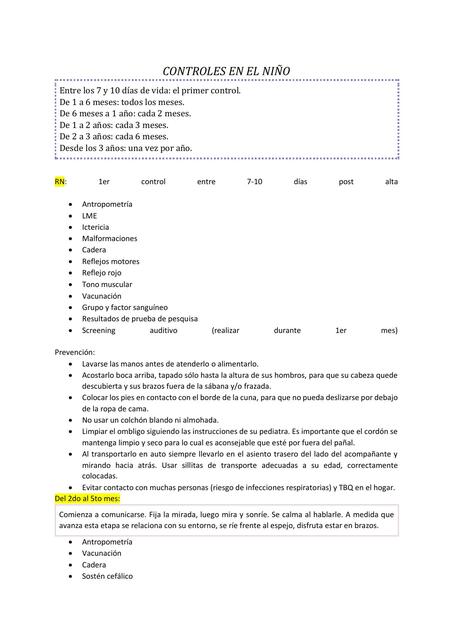 CONTROLES EN EL NIÑO SANO