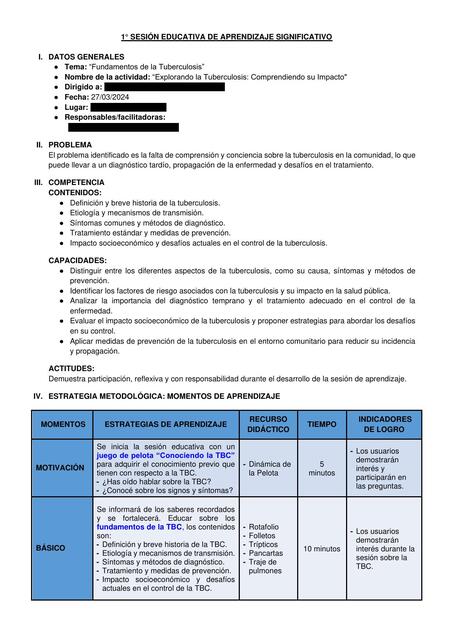 SESIÓN EDUCATIVA DE LA TBC