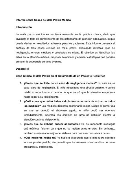 Informe sobre Casos de Mala Praxis Médica