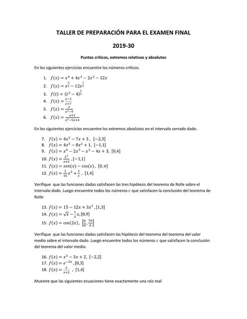 Taller para el Examen Final