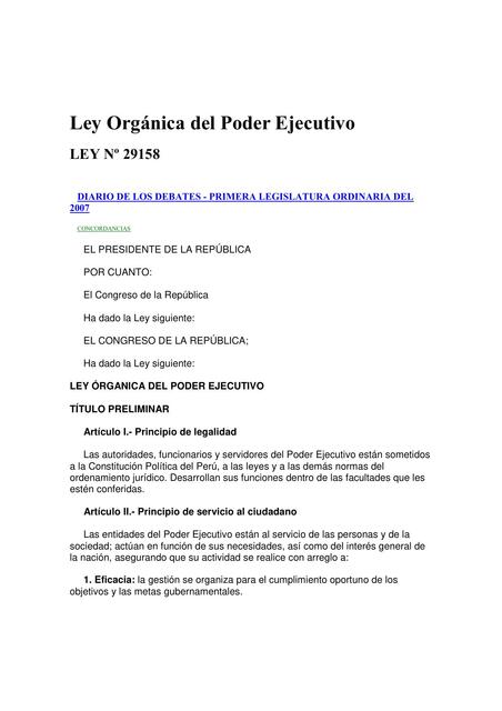 Ley N Ley Orgánica del Poder Ejecutivo