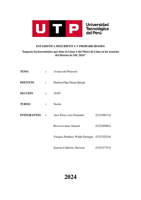 AVANCE DEL PROYECTO ESTADISTICA