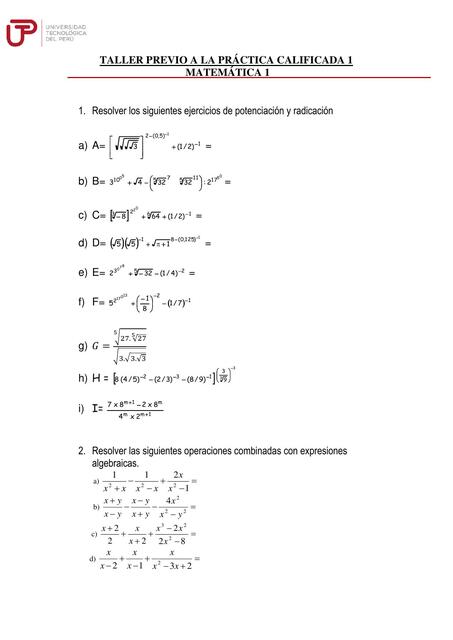 MATEMÁTICA TALLER PREVIO A LA PC 1