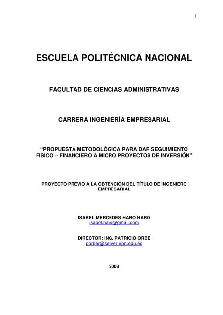 Propuesta metodológica para dar seguimiento físico financiero a micro proyectos